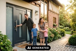 Welche Materialien sichern langlebige Eingangst&uuml;ren? - Bild: KI-generiert / BAU.DE
