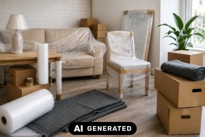 Umzug und Renovierung: Möbel und Fliesen transportsicher verpacken - Bild: KI-generiert / BAU.DE Umzug und Renovierung: Möbel und Fliesen transportsicher verpacken - Bild: KI-generiert / BAU.DE