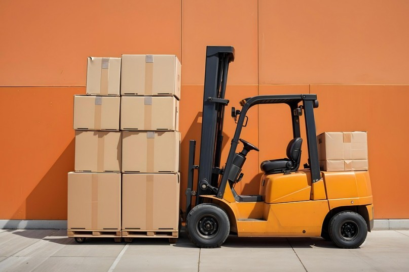 Ein Gabelstapler, auch als Gabelstapler oder Flurf&ouml;rderzeug bezeichnet, ist eine industrielle Maschine, die zum Transport und zur Stapelung von Paletten und schweren Lasten verwendet wird.