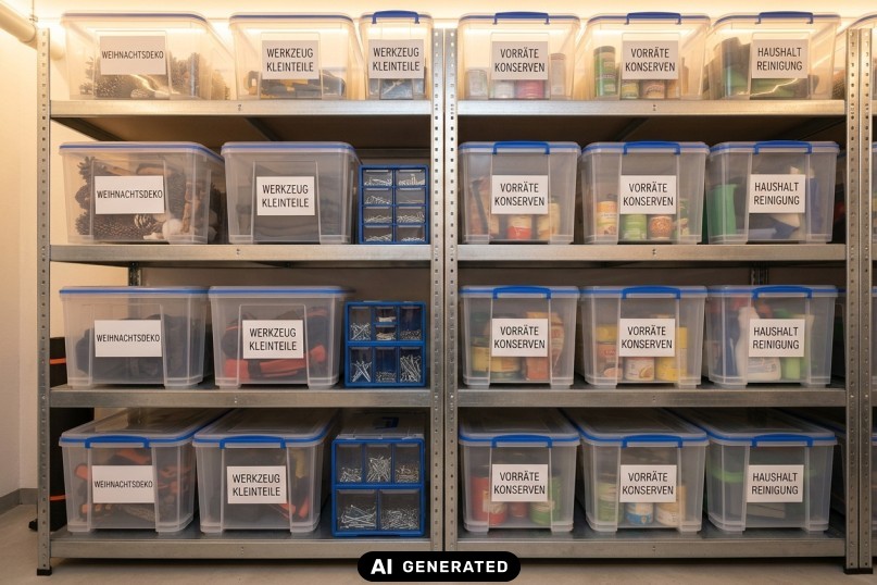 Saisonartikel sicher lagern: Beschriftete Kunststoffboxen statt Pappkartons