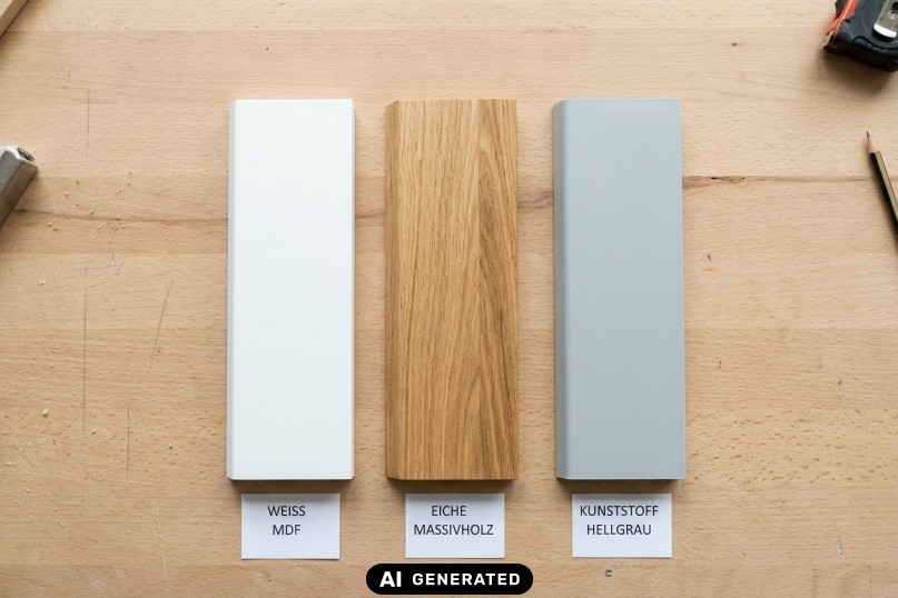 Sockelleisten-Material im Vergleich: MDF, Massivholz und Kunststoff.